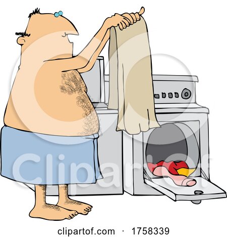 Cartoon Man in a Towel Pulling Laundry out of a Dryer by djart