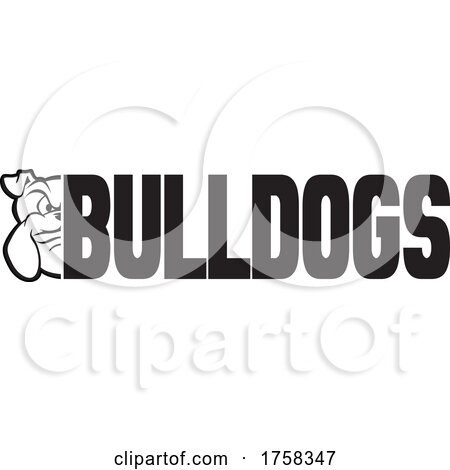 Black and White Mascot Head Beside BULLDOGS Text by Johnny Sajem
