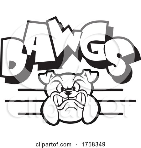 Black and White Growling Mascot Head Under DAWGS Text by Johnny Sajem