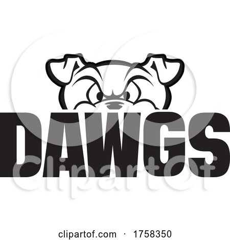 Black and White Mascot Head over DAWGS Text by Johnny Sajem