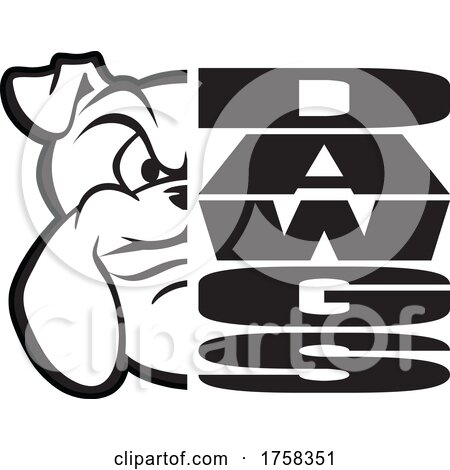 Black and White Half Mascot Head Beside DAWGS Text by Johnny Sajem
