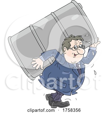 Cartoon White Business Man Carrying a Barrel by Alex Bannykh