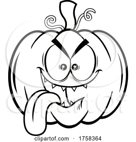 Black and White Cartoon Halloween Pumpkin Jackolantern Sticking Its Tongue out by Hit Toon