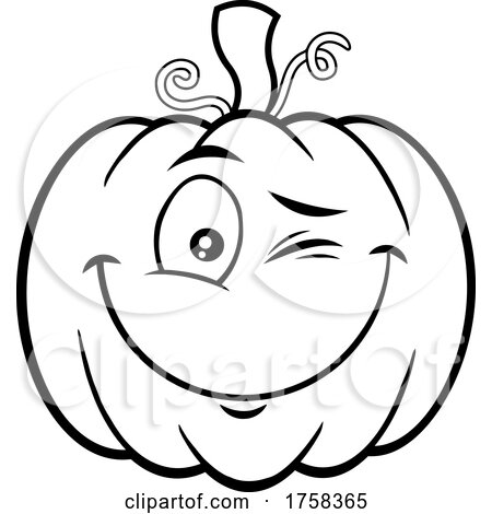 Black and White Cartoon Winking Halloween Pumpkin Jackolantern by Hit Toon