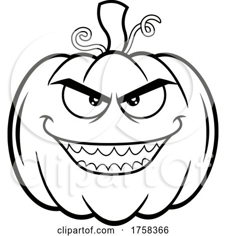Black and White Cartoon Evil Halloween Pumpkin Jackolantern by Hit Toon