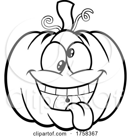 Black and White Cartoon Goofy Halloween Pumpkin Jackolantern by Hit Toon