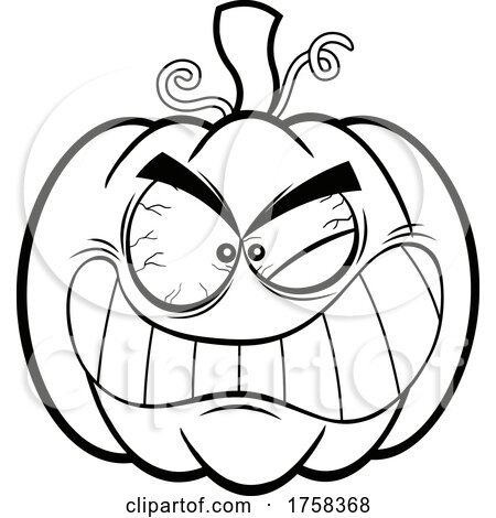 Black and White Cartoon Crazy Halloween Pumpkin Jackolantern by Hit Toon