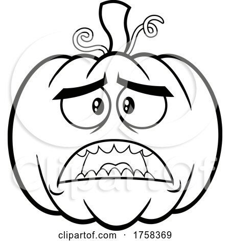Black and White Cartoon Scared Halloween Pumpkin Jackolantern by Hit Toon