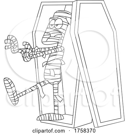Black and White Cartoon Mummy Walking out of a Coffin by Hit Toon