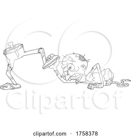Black and White Cartoon Zombie Trying to Grab His Legs That Are Walking Away by Hit Toon