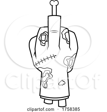 Black and White Cartoon Zombie Hand Holding up a Middle Finger by Hit Toon