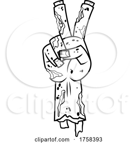 Black and White Cartoon Zombie Hand Gesturing a V Peace Victory Sign by Hit Toon