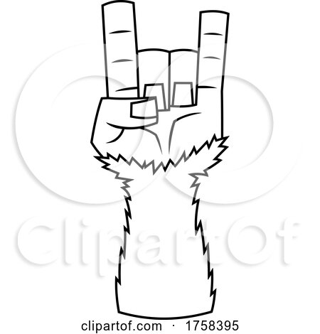Black and White Cartoon Yeti Hand Giving the Rock and Roll Sign of the Horns by Hit Toon