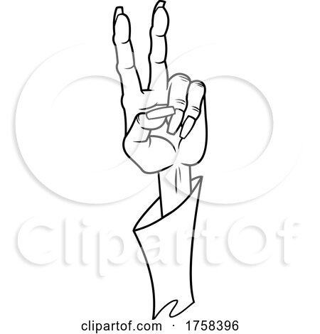 Black and White Cartoon Witch Hand Giving the Peace Hand Sign by Hit Toon