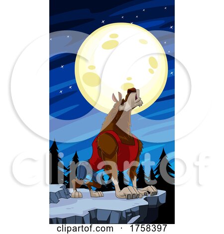 Cartoon Werewolf Howling Under a Full Moon by Hit Toon