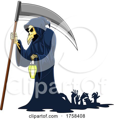 Cartoon Grim Reaper and Zombie Hands Rising by Hit Toon