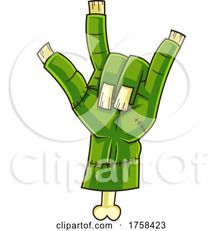 Cartoon Zombie or Frankenstein Hand Gesturing the Rock and Roll Sign of the Horns by Hit Toon