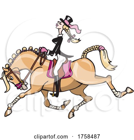 Cartoon Female Equestrian on Her Horse Posters, Art Prints