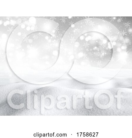 3D Silver Christmas Landscape with Snowflakes and Stars by KJ Pargeter