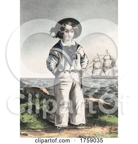 Boy Dressed in a Sailor Outfit with a View of a Ship by JVPD