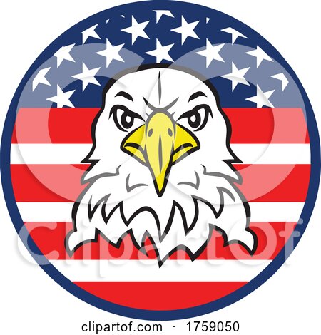 American Bald Eagle Mascot Head in an American Flag Circle by Johnny Sajem