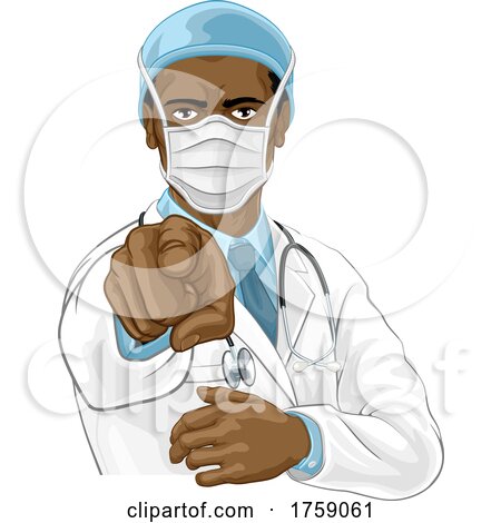 Doctor in PPE Mask Pointing Needs You by AtStockIllustration