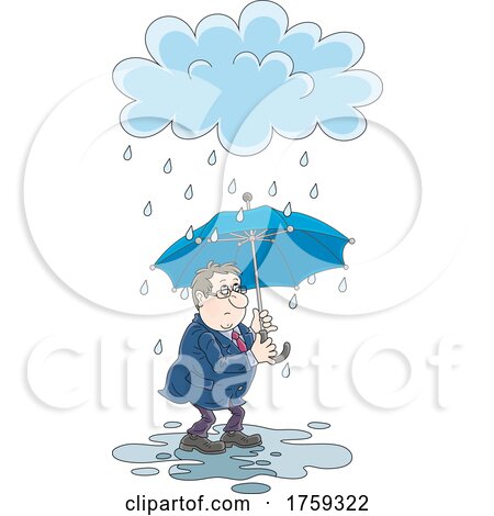 Cartoon Businessman Holding an Umbrella in the Rain by Alex Bannykh