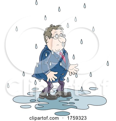 Cartoon Businessman Caught in the Rain by Alex Bannykh