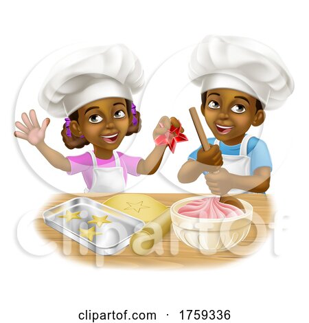 Black Girl and Boy Cartoon Child Chef Cook Kids by AtStockIllustration