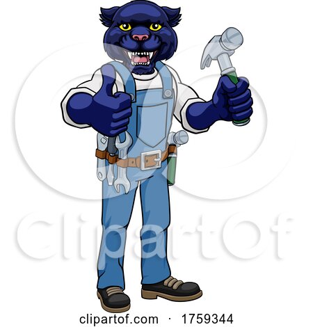 Panther Mascot Carpenter Handyman Holding Hammer by AtStockIllustration