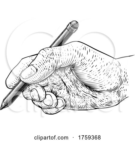 Pencil Hand Vintage Engraved Etched Woodcut Print by AtStockIllustration