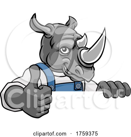 Rhino Mascot Decorator Gardener Handyman Worker by AtStockIllustration