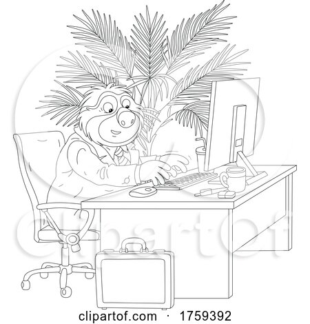 Black and White Business Sloth Working at a Desk by Alex Bannykh
