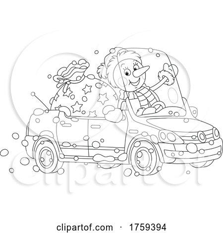 Black and White Snowman Driving a Convertible Car by Alex Bannykh