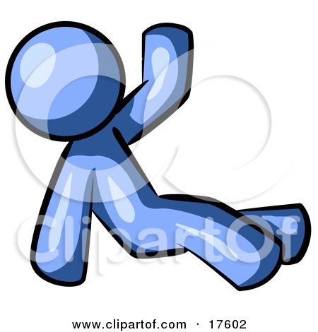Clipart Illustration of a Friendly Blue Man Sitting and Waving by Leo Blanchette
