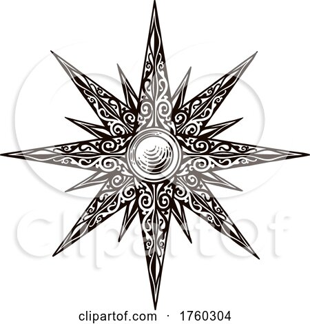 Star Sun Old Vintage Style Engraved Compass Rose by AtStockIllustration