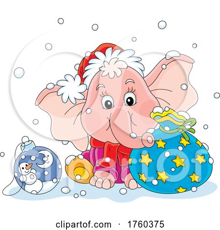 Cute Christmas Elephant with Gifts by Alex Bannykh