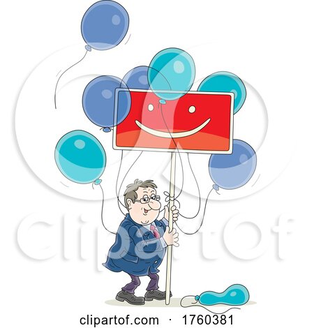 Cartoon Business Man Holding a Smiley Face Sign by Alex Bannykh