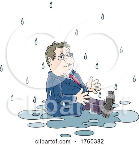 Cartoon Business Man in a Rain Puddle by Alex Bannykh