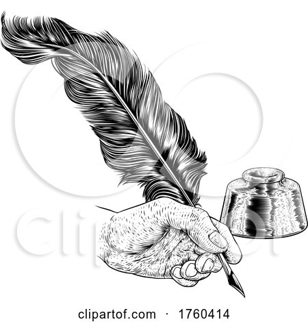 Clipart of a Feather Quill Pen Drawing a Line Around an Ink Well - Royalty  Free Vector Illustration by AtStockIllustration #1580824