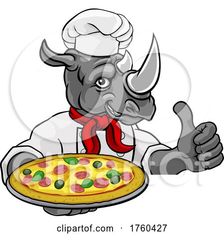 Rhino Pizza Chef Cartoon Restaurant Mascot Sign by AtStockIllustration