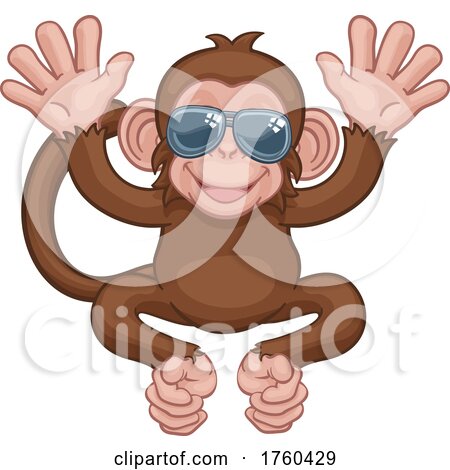 Monkey Sunglasses Cartoon Animal Mascot Waving by AtStockIllustration