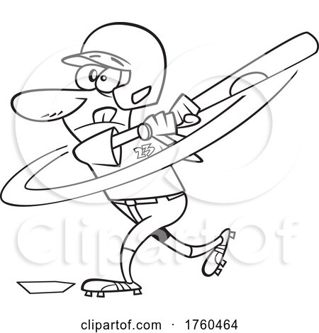 Black and White Cartoon Male Baseball Player Batting by toonaday
