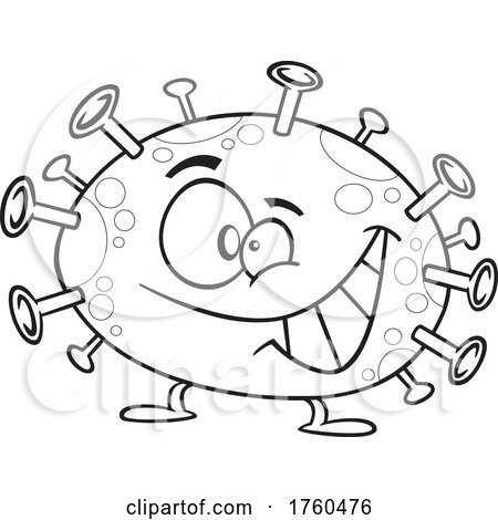 Black and White Cartoon Grinning Corona Virus by toonaday