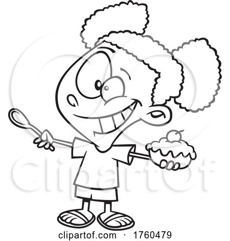 Black and White Cartoon Girl Holding Dessert by toonaday