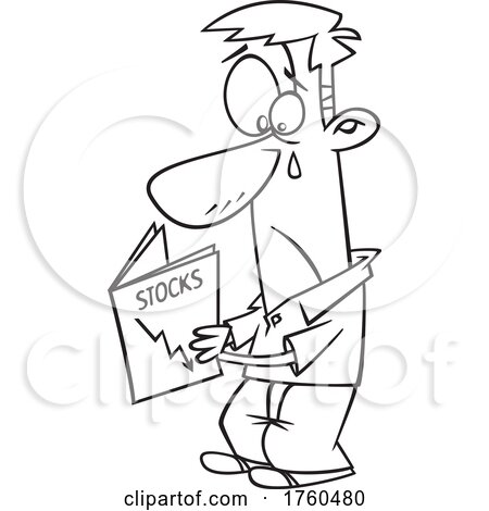 Black and White Cartoon Man Seeing a down Turn in Stocks by toonaday