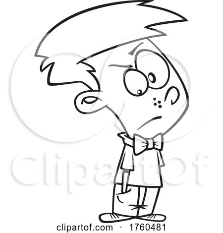 Black and White Cartoon Boy Unhappy About Being Dressed up by toonaday