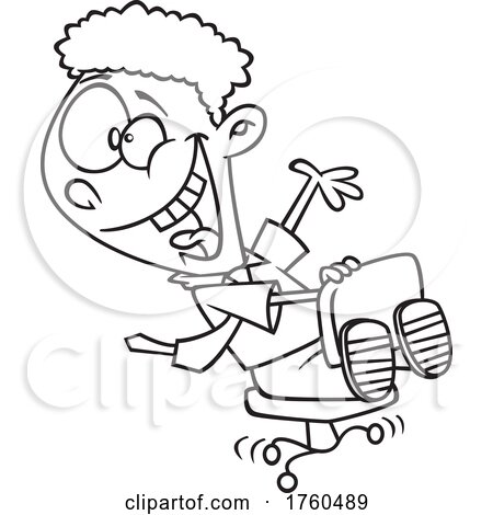 Black and White Cartoon Young Businessman Playing on an Office Chair by toonaday