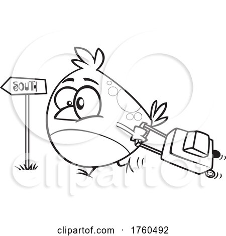 Black and White Cartoon South Bound Migrating Bird by toonaday