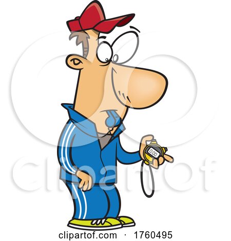 Cartoon Coach or PE Teacher with a Whistle and Timer by toonaday